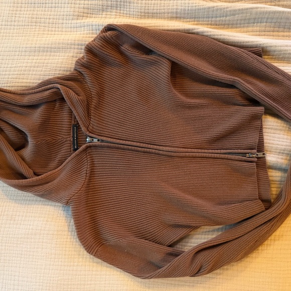 Brown Brandy Melville Ribbed Zip-Up Hoodie - Picture 2 of 3